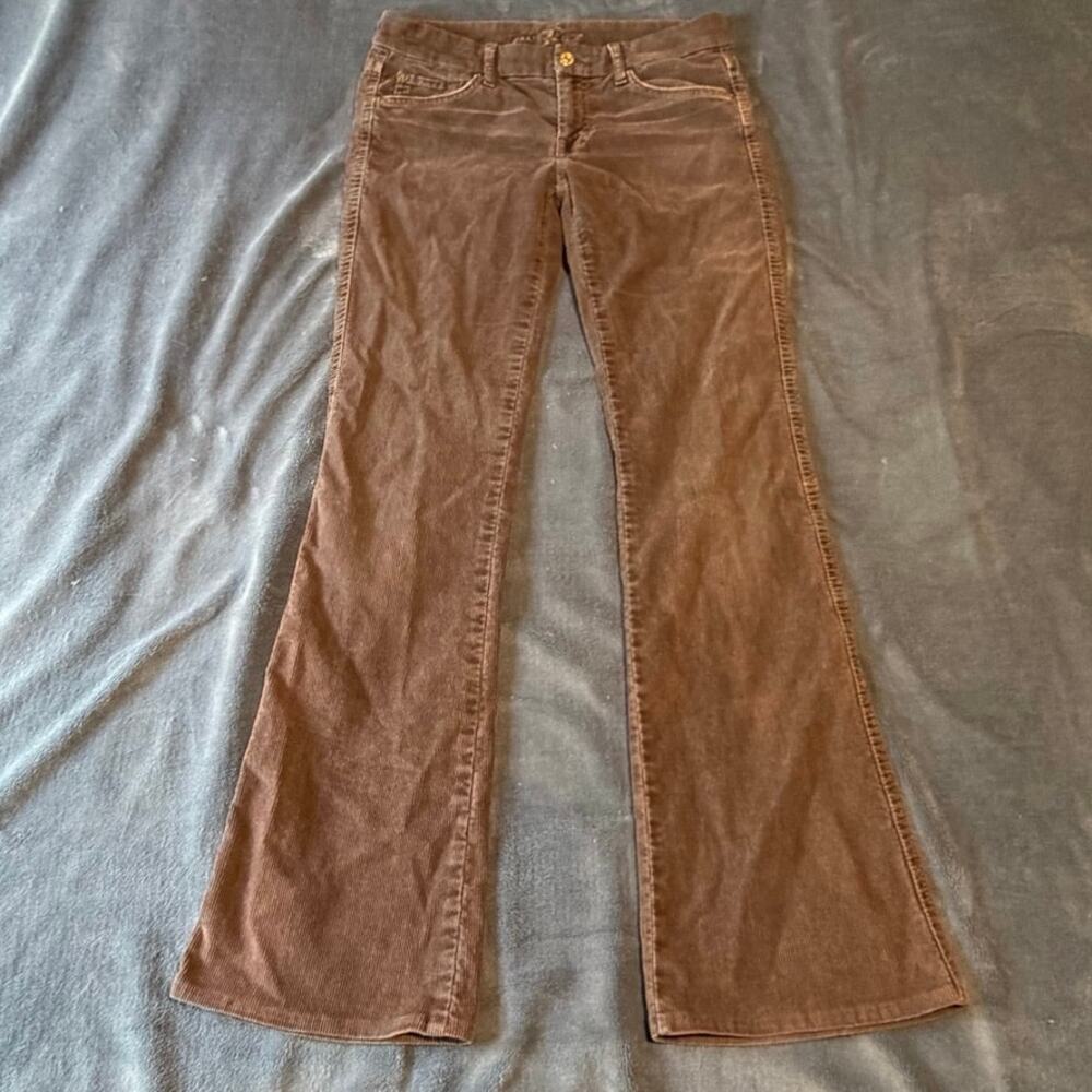 Vintage 7 For All Mankind Brown Corduroy Flare Pants Size 27 Low Rise Y2K